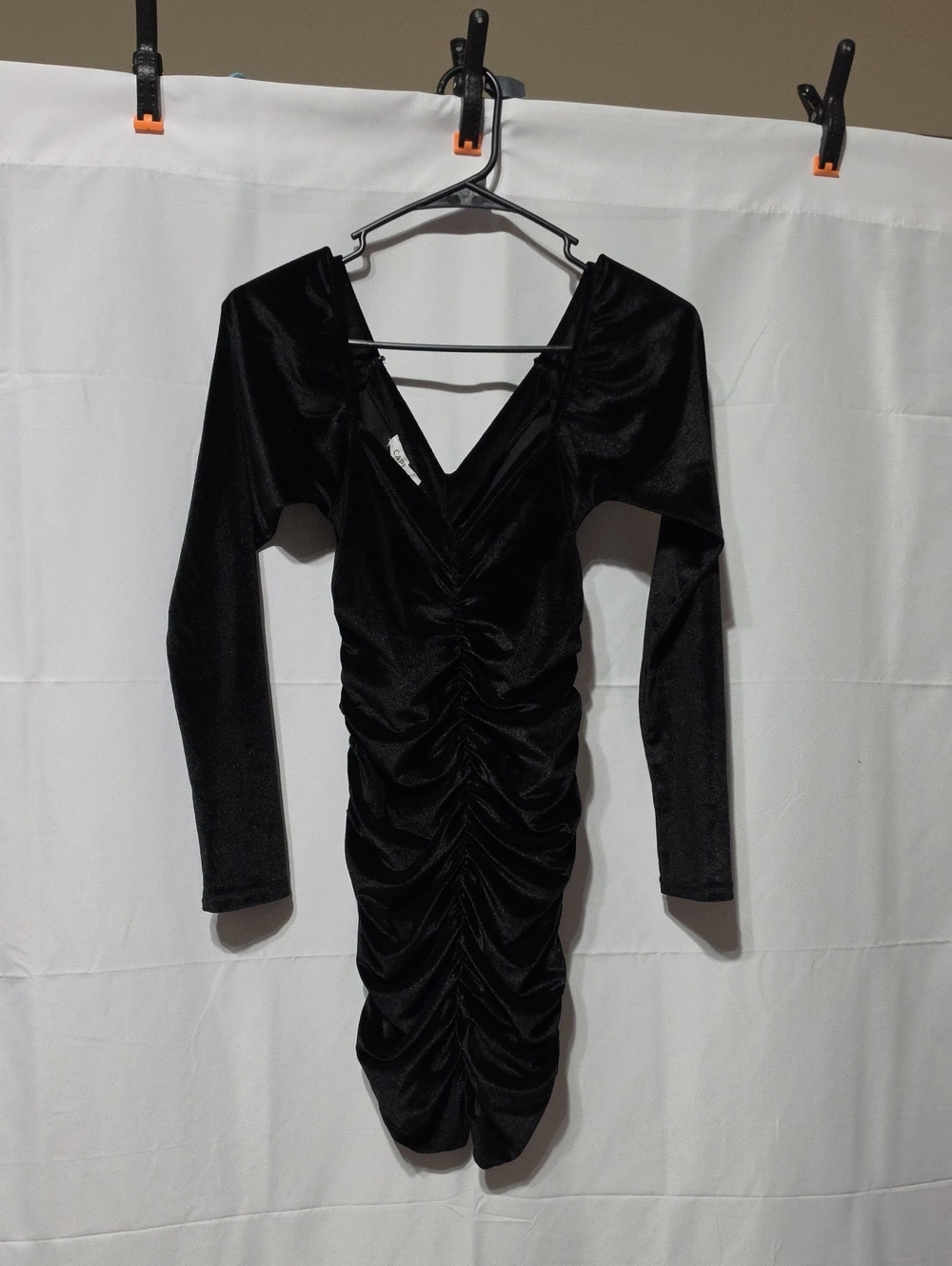 Capella Apparel Ruched Long Sleeve Velvet Mini Dress